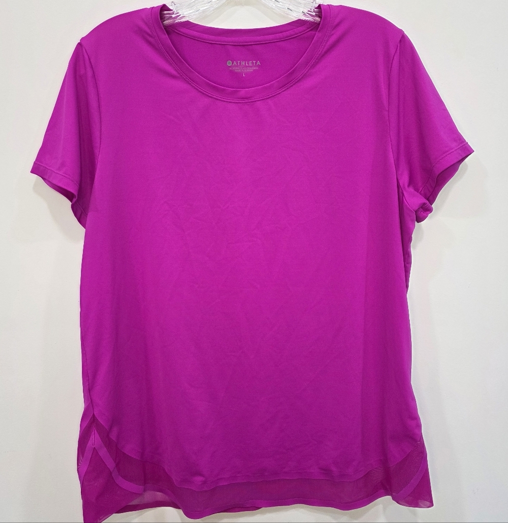 Athleta Cadence T-Shirt Activewear Top Mesh Trim Fuschia Pink Women’s Size Large